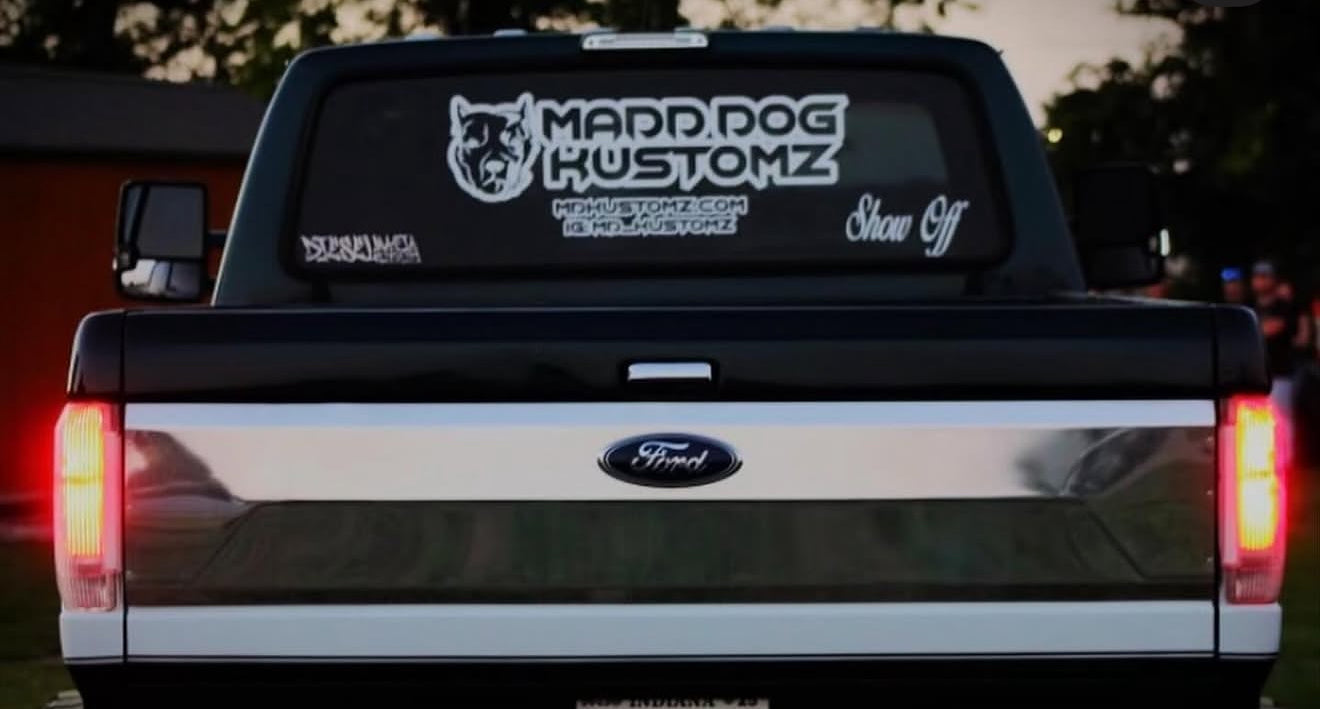 Madd Dog Kustomz decal on a Ford truck